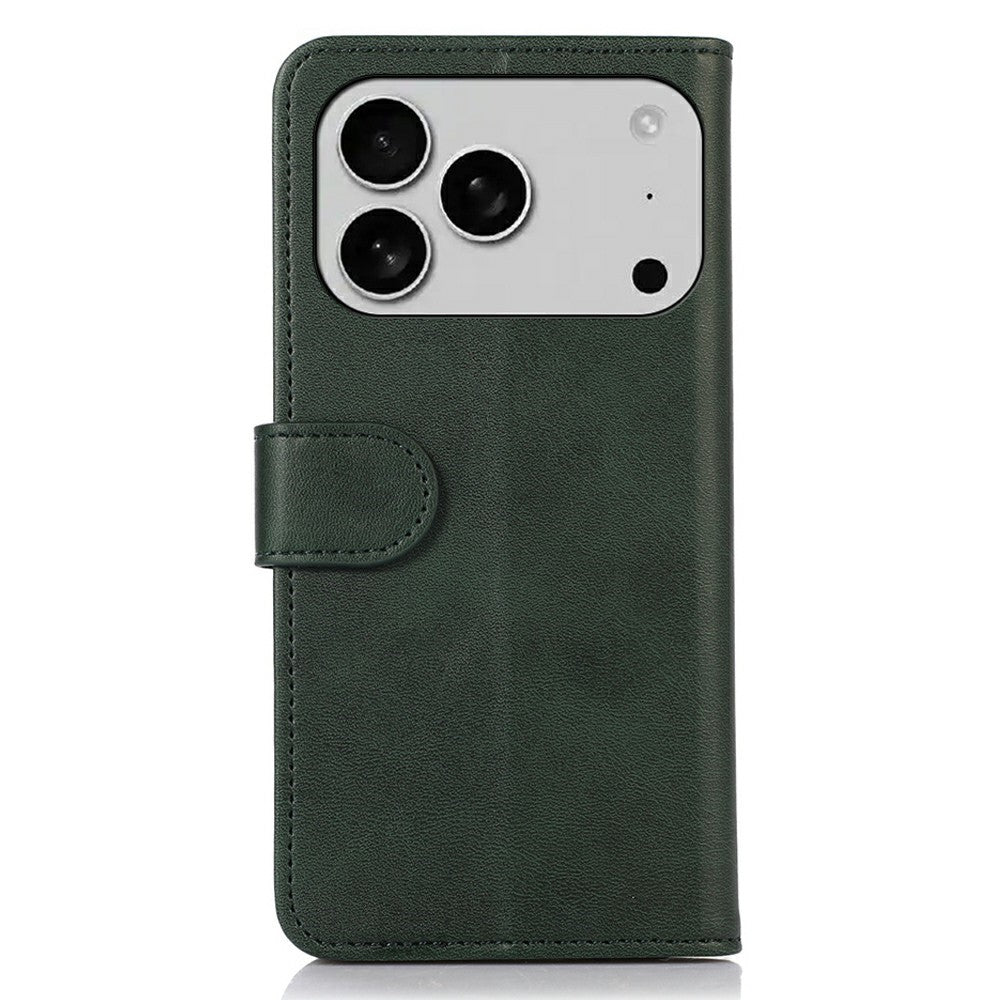 For iPhone 17 Pro Max Case Cowhide Texture Leather Wallet Phone Cover with Stand - Green