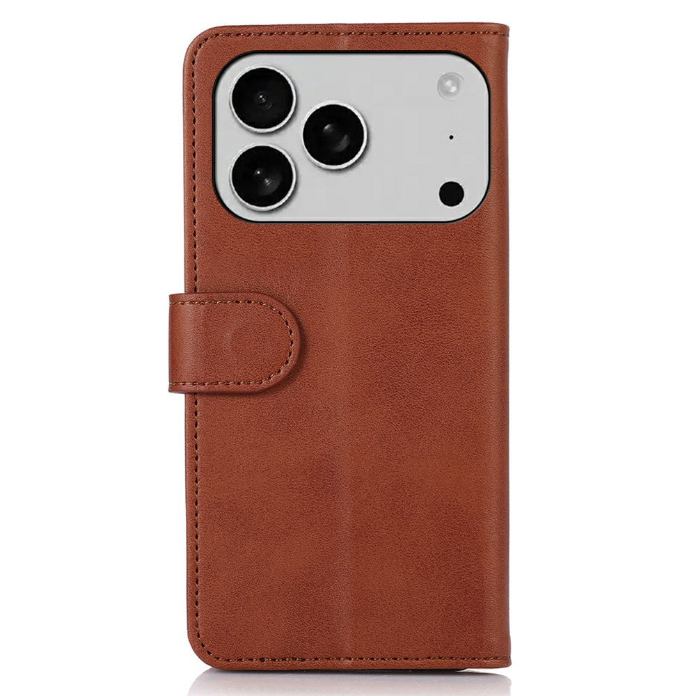 For iPhone 17 Pro Max Case Cowhide Texture Leather Wallet Phone Cover with Stand - Brown