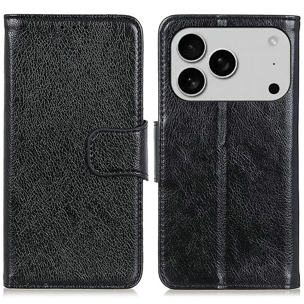 For iPhone 17 Pro Max Case Nappa Texture Split Leather Wallet Phone Cover - Black