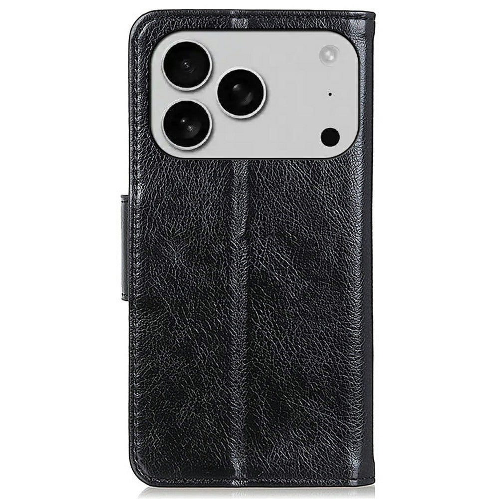For iPhone 17 Pro Max Case Nappa Texture Split Leather Wallet Phone Cover - Black