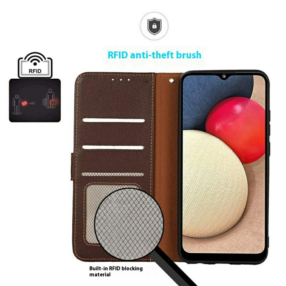 KHAZNEH For iPhone 17 Pro Max Case RFID Blocking Wallet PU Leather Phone Cover - Brown