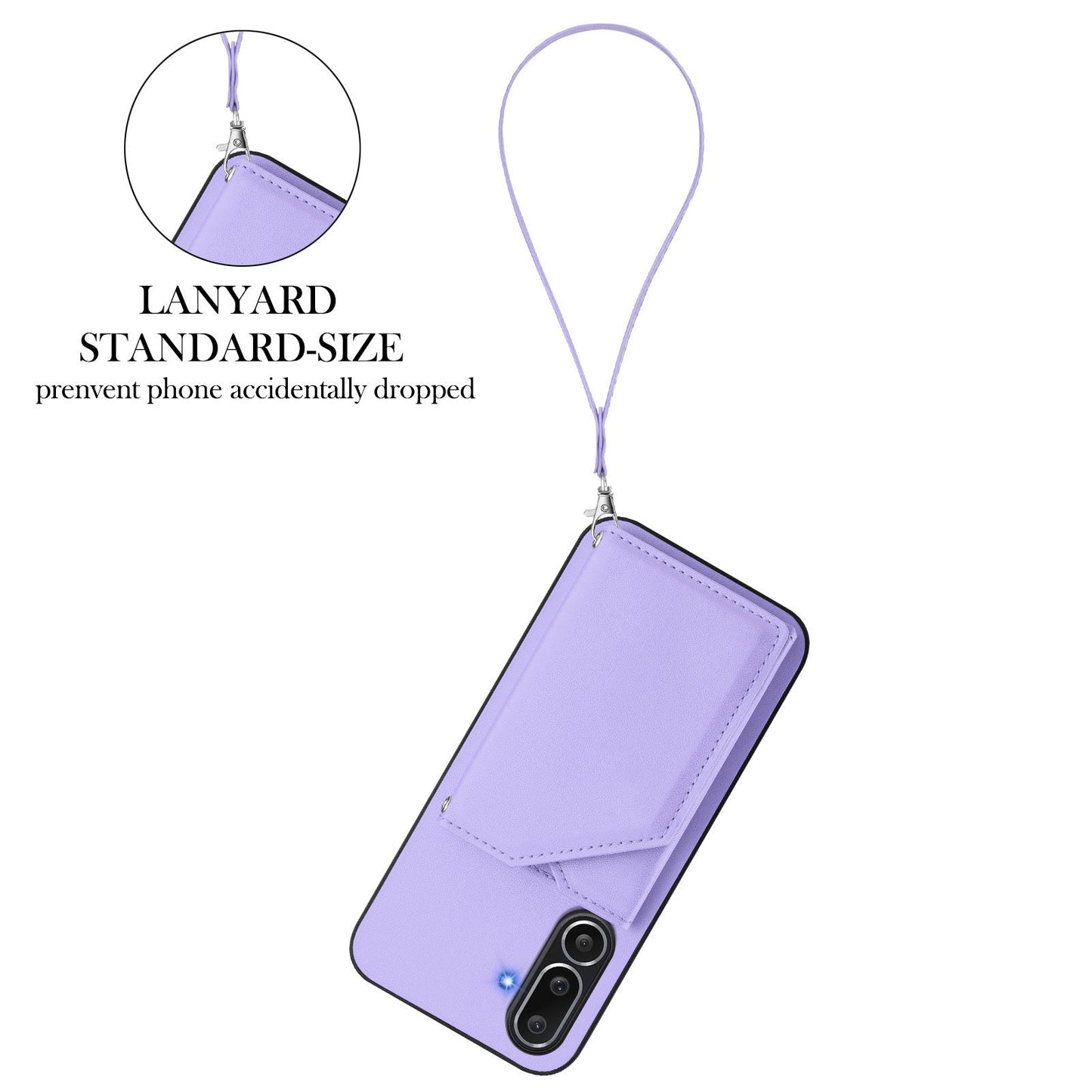 For Samsung Galaxy M56 5G Case Card Holder Kickstand Skin-Touch Phone Cover with Wrist Strap - Light Purple