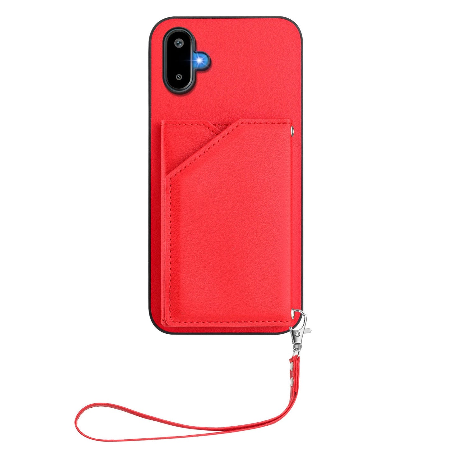For Samsung Galaxy M06 5G / Galaxy F06 5G Case Card Holder Kickstand Skin-Touch Phone Cover with Wrist Strap - Red