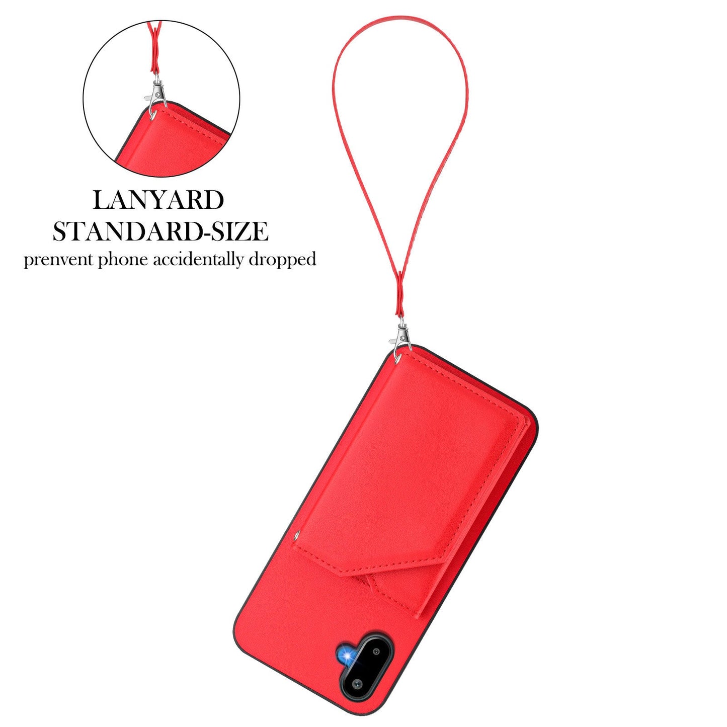 For Samsung Galaxy M06 5G / Galaxy F06 5G Case Card Holder Kickstand Skin-Touch Phone Cover with Wrist Strap - Red