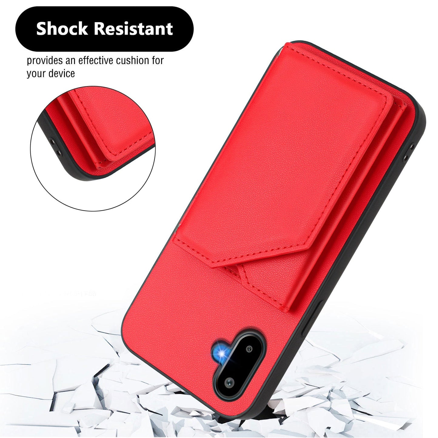 For Samsung Galaxy M06 5G / Galaxy F06 5G Case Card Holder Kickstand Skin-Touch Phone Cover with Wrist Strap - Red