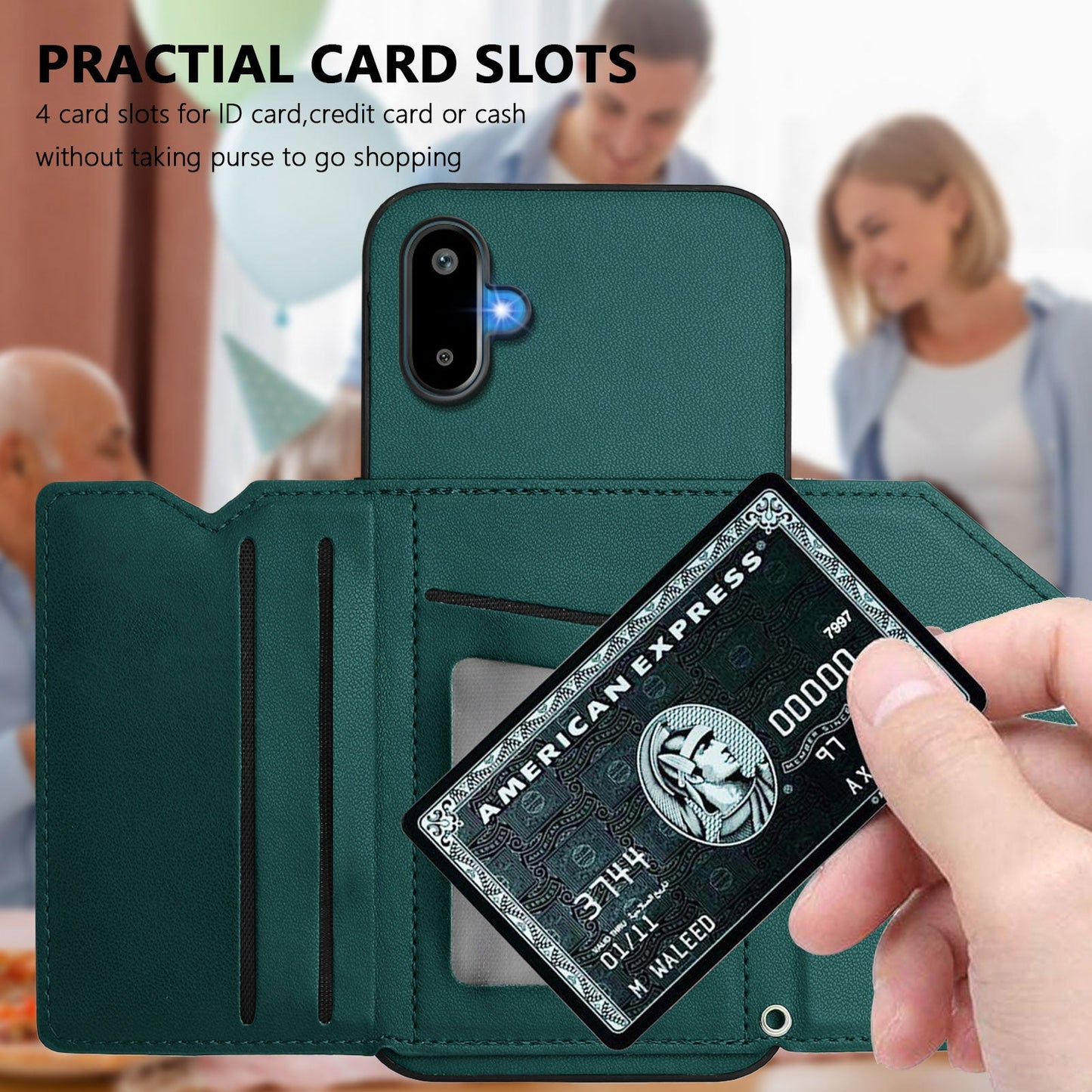 For Samsung Galaxy M06 5G / Galaxy F06 5G Case Card Holder Kickstand Skin-Touch Phone Cover with Wrist Strap - Green