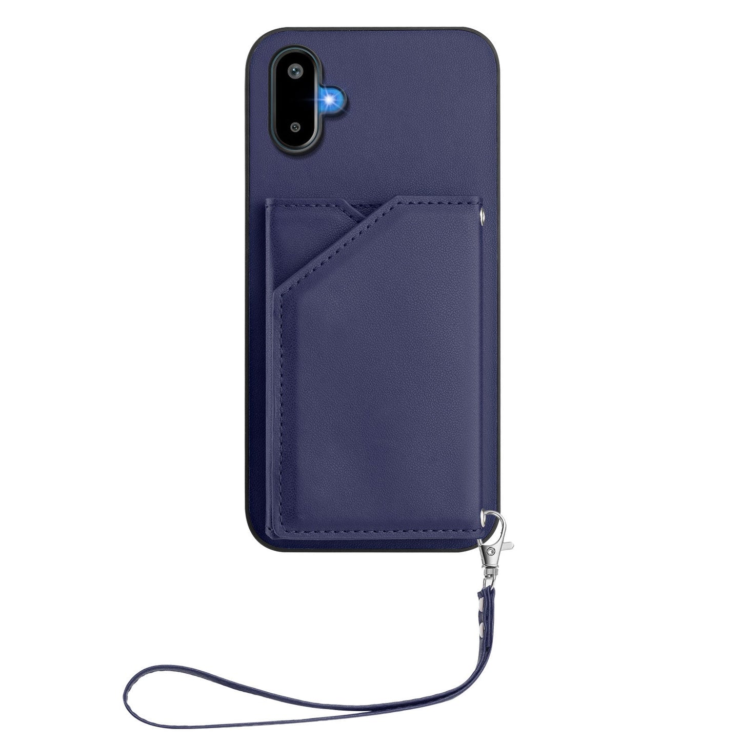 For Samsung Galaxy M06 5G / Galaxy F06 5G Case Card Holder Kickstand Skin-Touch Phone Cover with Wrist Strap - Blue