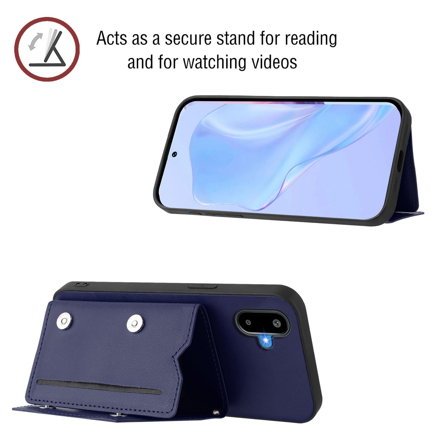 For Samsung Galaxy M06 5G / Galaxy F06 5G Case Card Holder Kickstand Skin-Touch Phone Cover with Wrist Strap - Blue