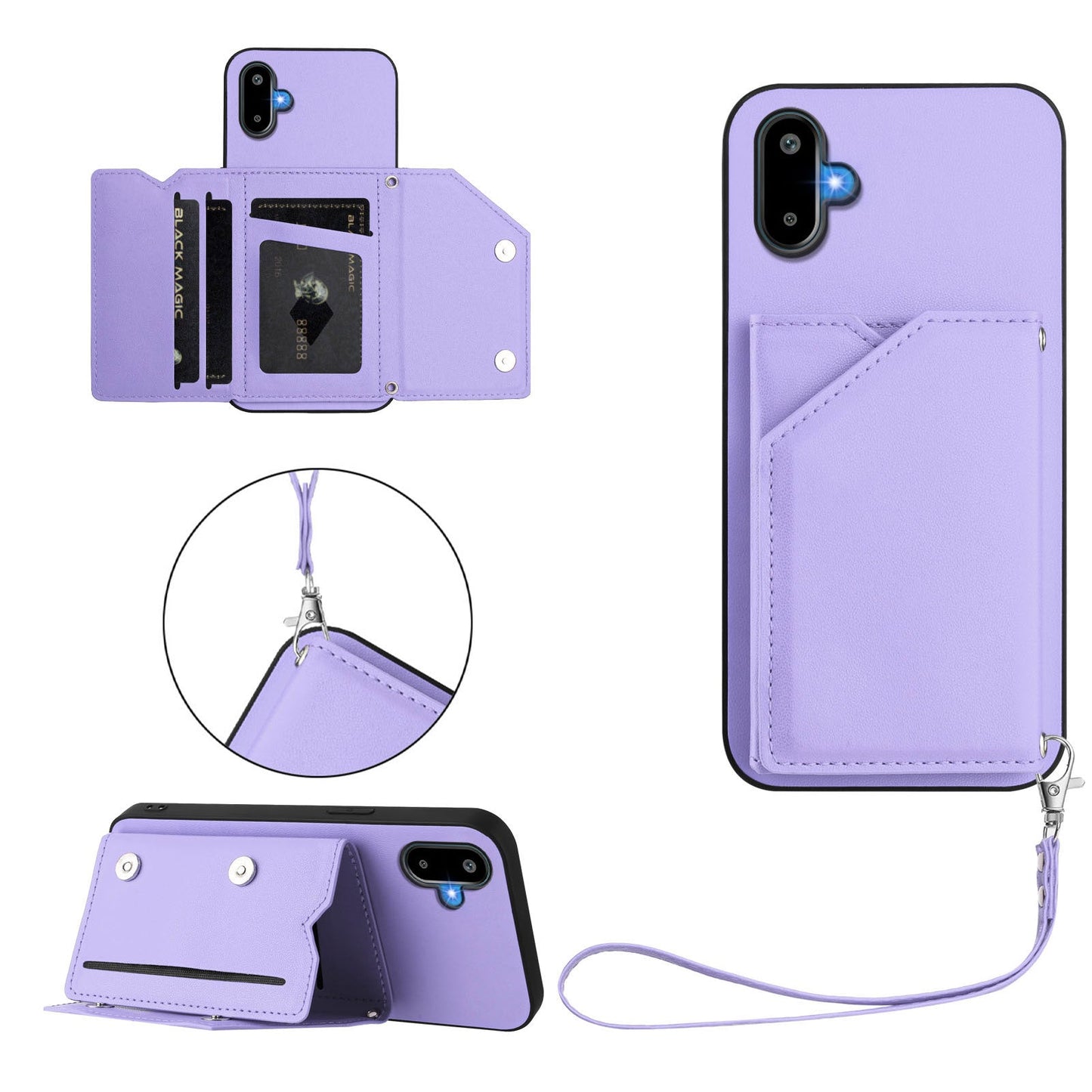 For Samsung Galaxy M06 5G / Galaxy F06 5G Case Card Holder Kickstand Skin-Touch Phone Cover with Wrist Strap - Light Purple