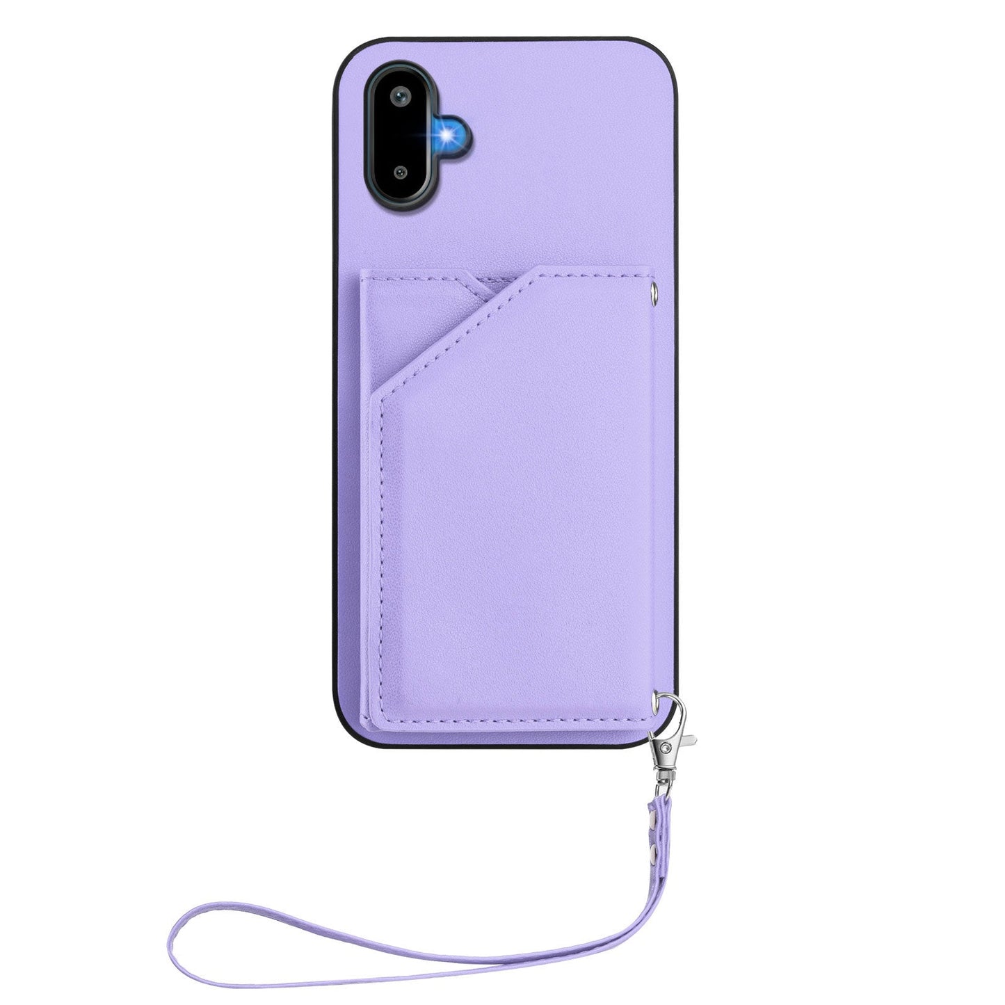 For Samsung Galaxy M06 5G / Galaxy F06 5G Case Card Holder Kickstand Skin-Touch Phone Cover with Wrist Strap - Light Purple