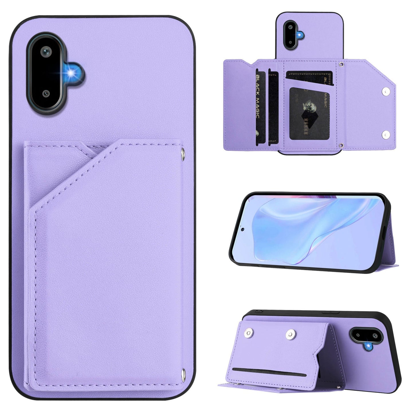 For Samsung Galaxy M06 5G / Galaxy F06 5G Case Card Holder Kickstand Skin-Touch Phone Cover with Wrist Strap - Light Purple