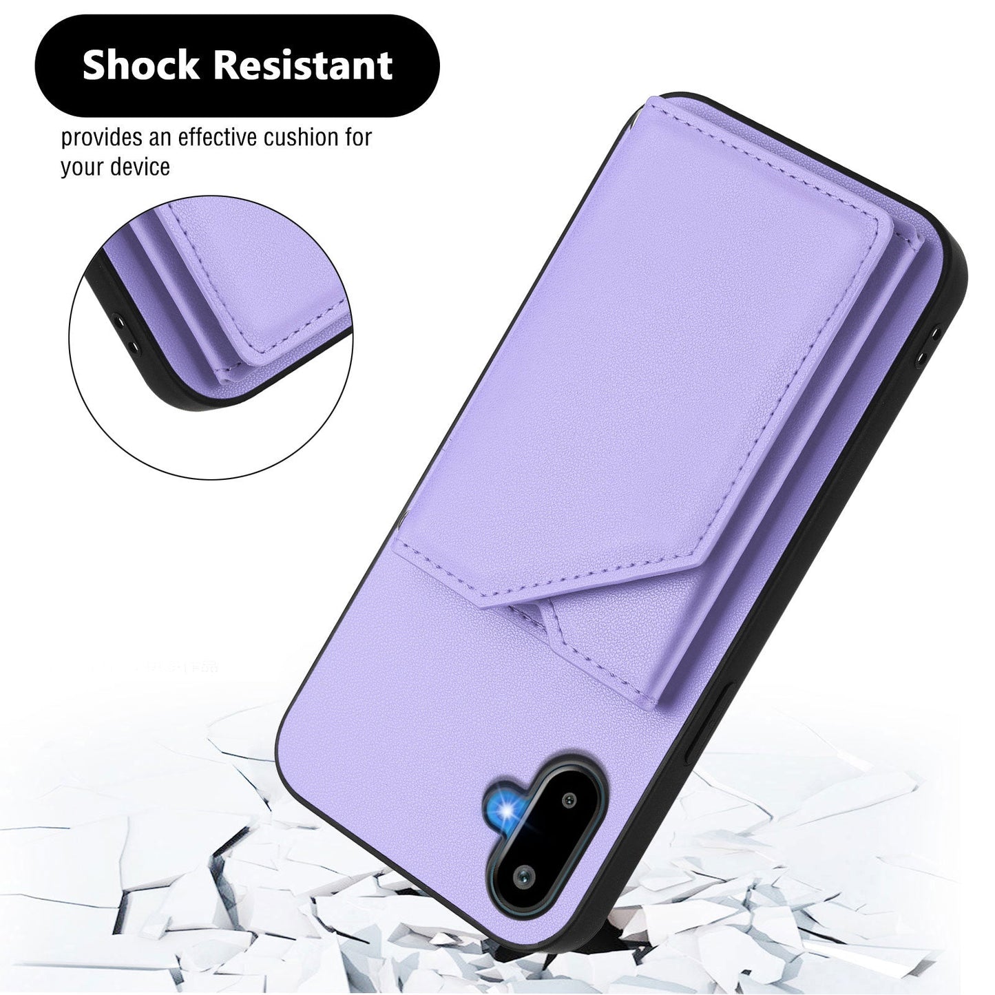 For Samsung Galaxy M06 5G / Galaxy F06 5G Case Card Holder Kickstand Skin-Touch Phone Cover with Wrist Strap - Light Purple