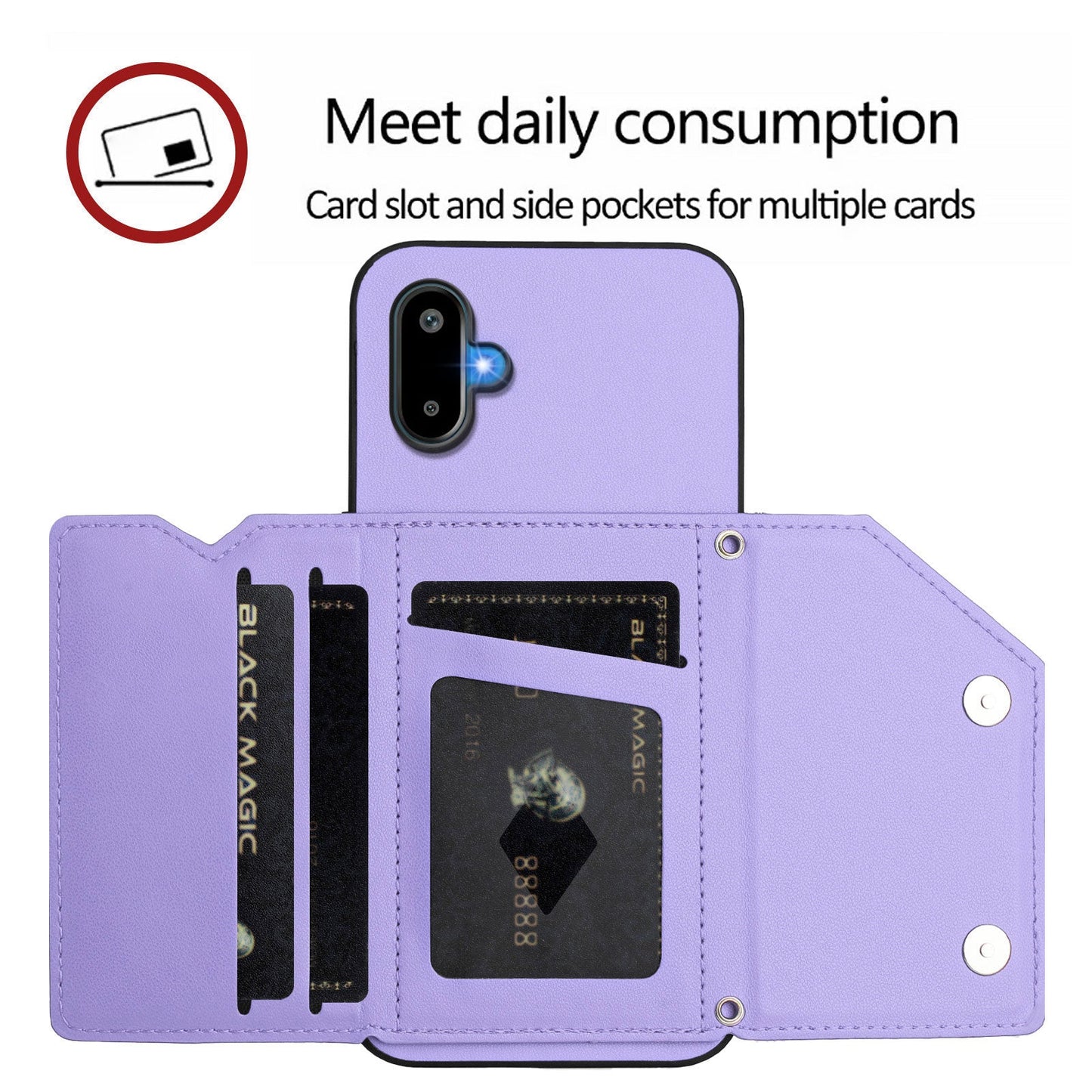 For Samsung Galaxy M06 5G / Galaxy F06 5G Case Card Holder Kickstand Skin-Touch Phone Cover with Wrist Strap - Light Purple