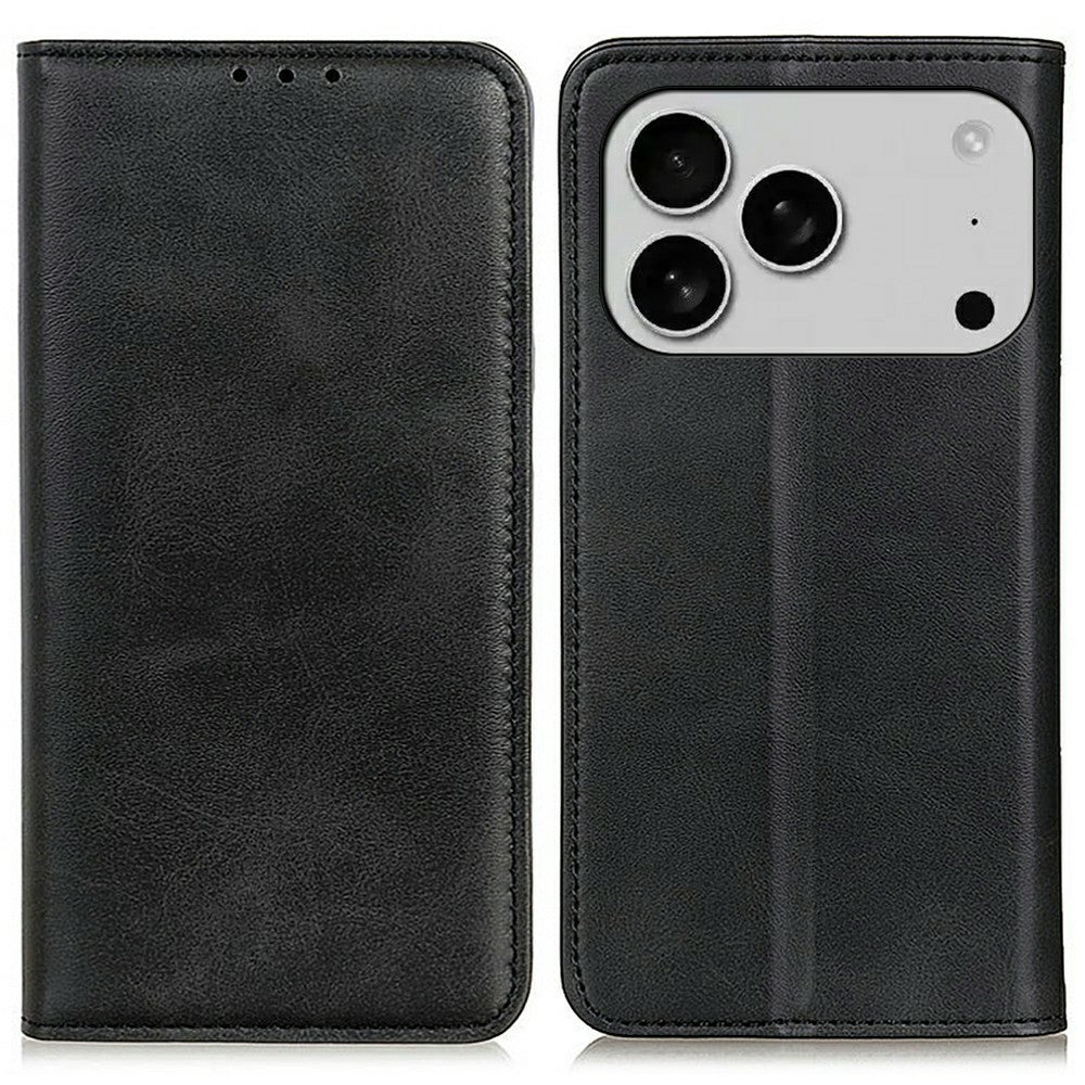 For iPhone 17 Pro Max Case Split Leather Flip Wallet Phone Cover - Black