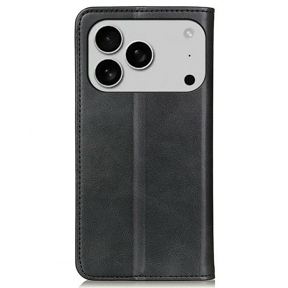 For iPhone 17 Pro Max Case Split Leather Flip Wallet Phone Cover - Black