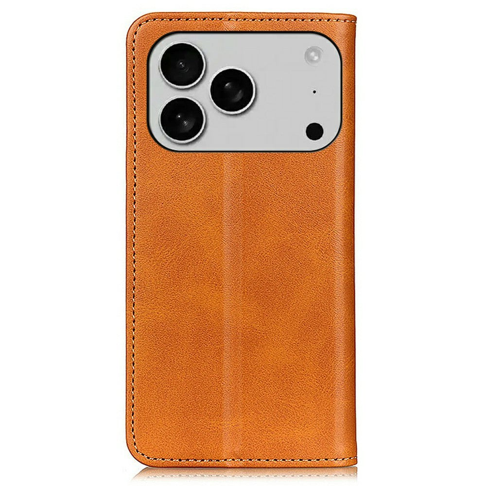 For iPhone 17 Pro Max Case Split Leather Flip Wallet Phone Cover - Brown