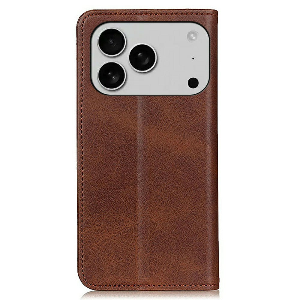 For iPhone 17 Pro Max Case Split Leather Flip Wallet Phone Cover - Coffee