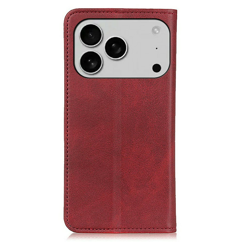 For iPhone 17 Pro Max Case Split Leather Flip Wallet Phone Cover - Red