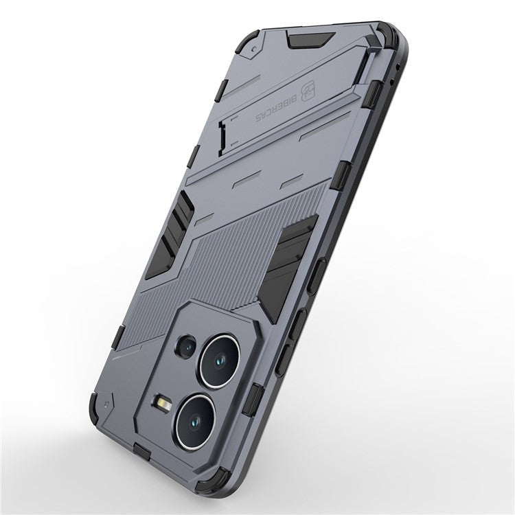 Hard PC + Soft TPU Phone Case for vivo V25 5G, Drop-proof Protective Kickstand Back Cover - Dark Blue