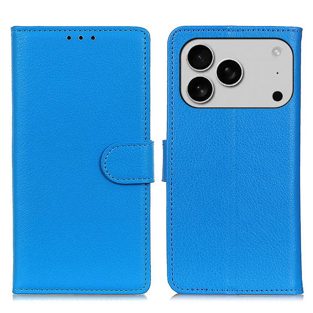 For iPhone 17 Pro Max Wallet Case PU Leather Phone Cover Litchi Texture - Blue
