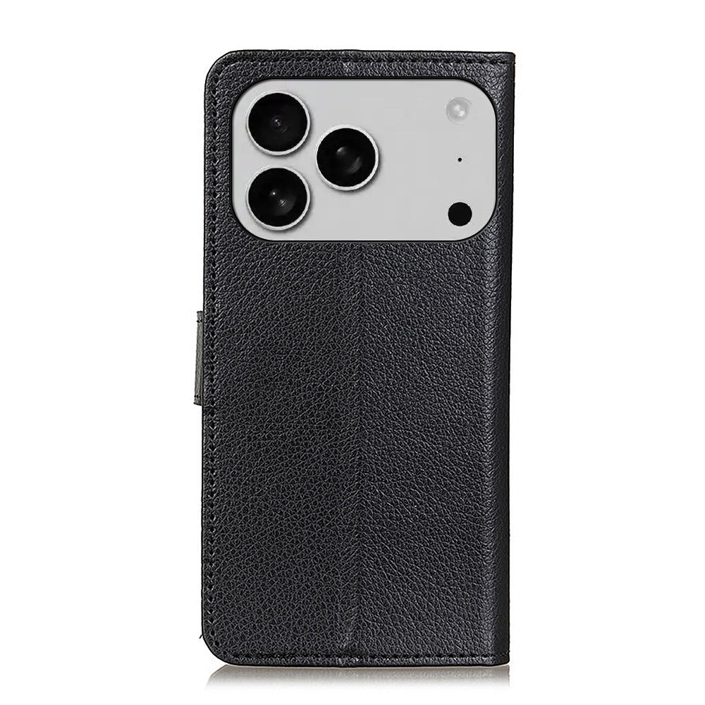 For iPhone 17 Pro Max Wallet Case PU Leather Phone Cover Litchi Texture - Black