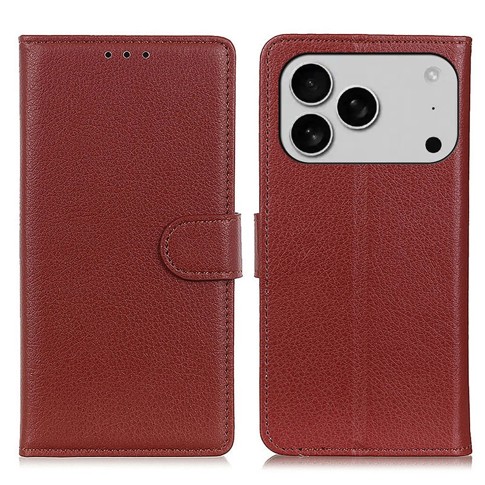 For iPhone 17 Pro Max Wallet Case PU Leather Phone Cover Litchi Texture - Brown