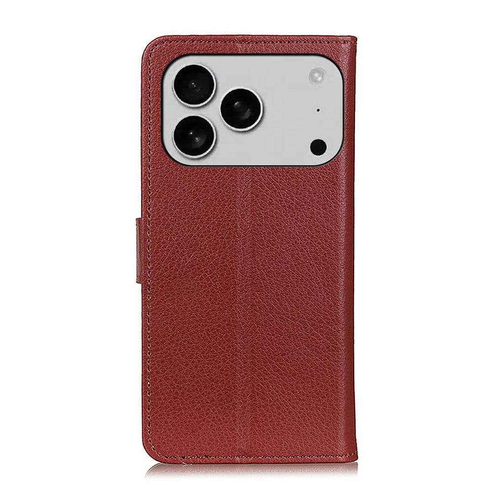 For iPhone 17 Pro Max Wallet Case PU Leather Phone Cover Litchi Texture - Brown
