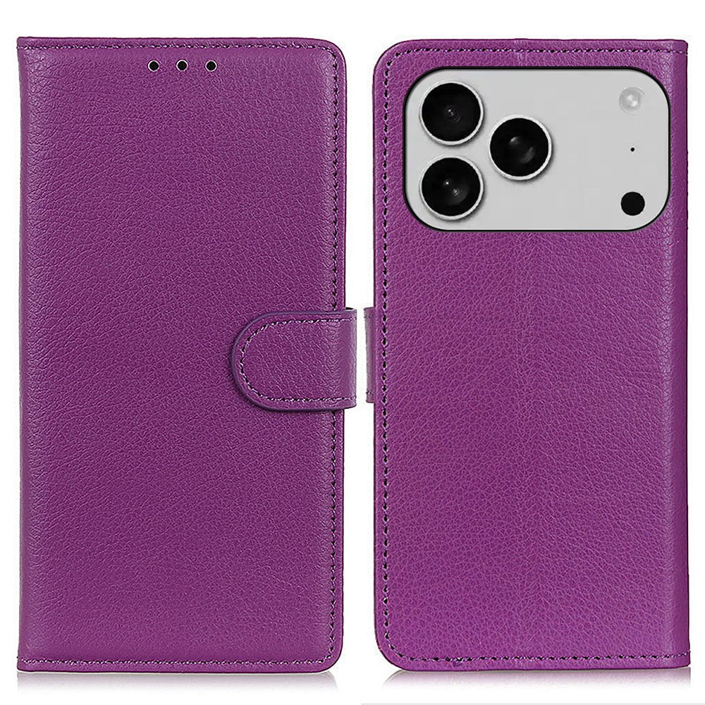 For iPhone 17 Pro Max Wallet Case PU Leather Phone Cover Litchi Texture - Purple