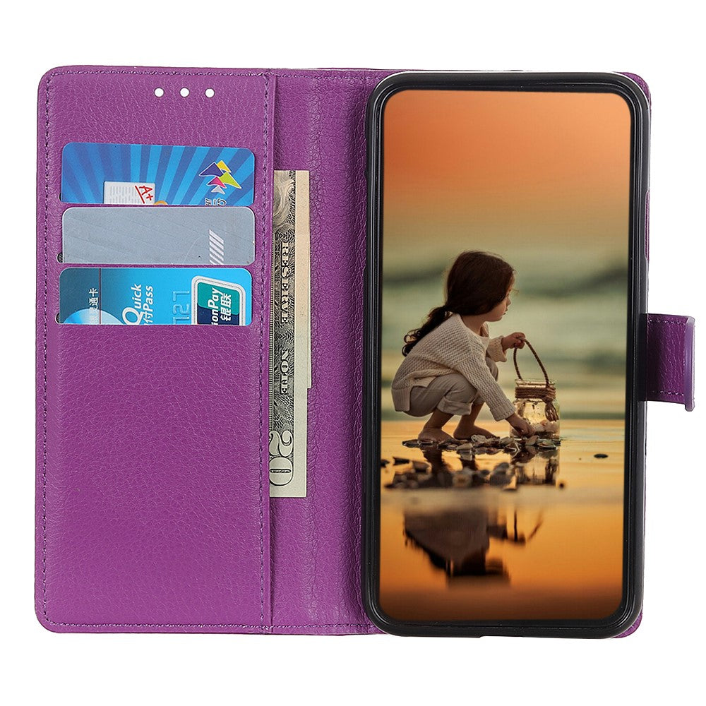 For iPhone 17 Pro Max Wallet Case PU Leather Phone Cover Litchi Texture - Purple