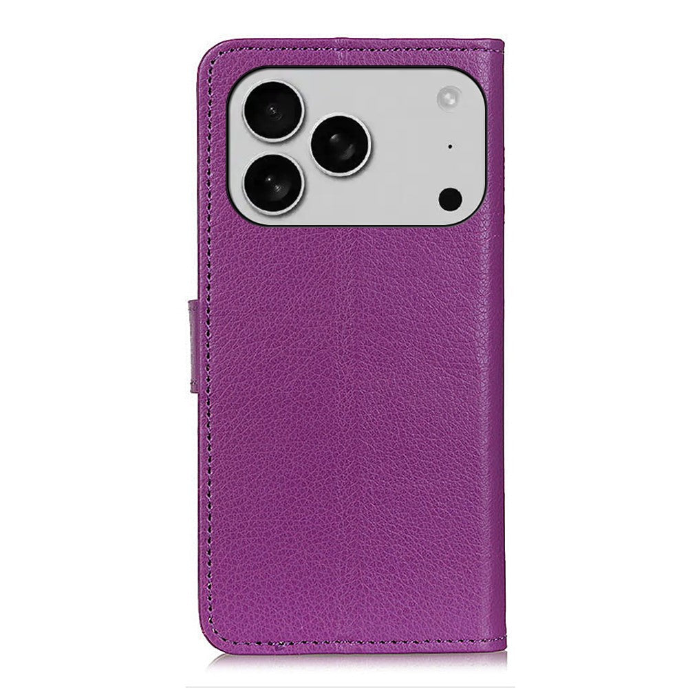 For iPhone 17 Pro Max Wallet Case PU Leather Phone Cover Litchi Texture - Purple