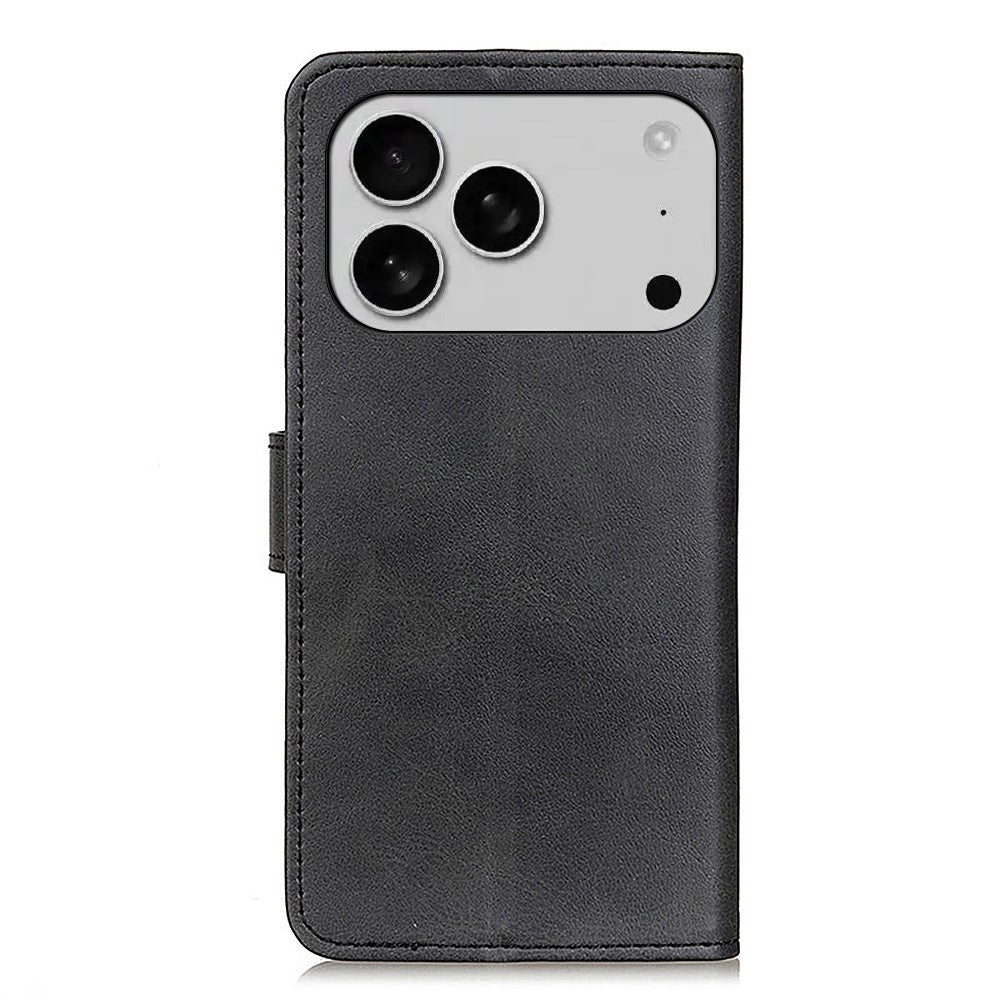 For iPhone 17 Pro Max Case Cowhide Texture Leather Wallet Stand Phone Cover - Black