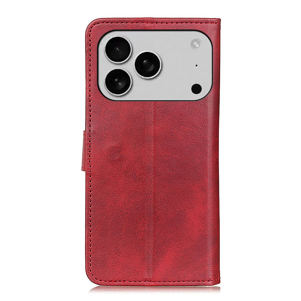 For iPhone 17 Pro Max Case Cowhide Texture Leather Wallet Stand Phone Cover - Red