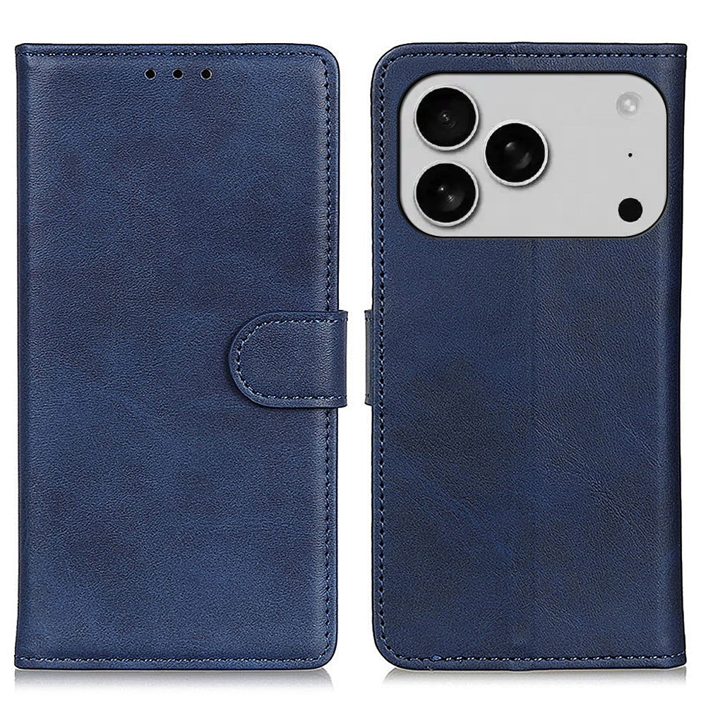 For iPhone 17 Pro Max Case Cowhide Texture Leather Wallet Stand Phone Cover - Blue