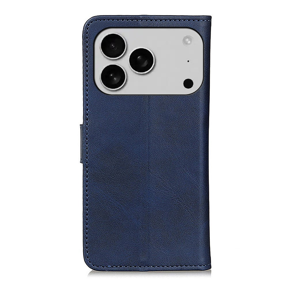 For iPhone 17 Pro Max Case Cowhide Texture Leather Wallet Stand Phone Cover - Blue