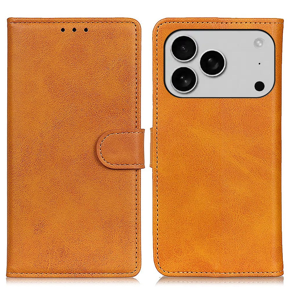 For iPhone 17 Pro Max Case Cowhide Texture Leather Wallet Stand Phone Cover - Brown
