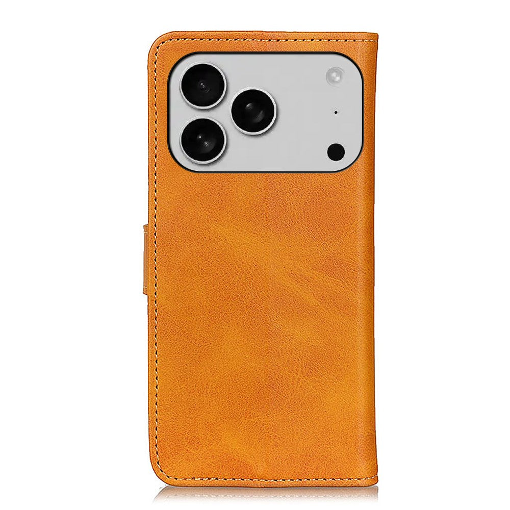 For iPhone 17 Pro Max Case Cowhide Texture Leather Wallet Stand Phone Cover - Brown