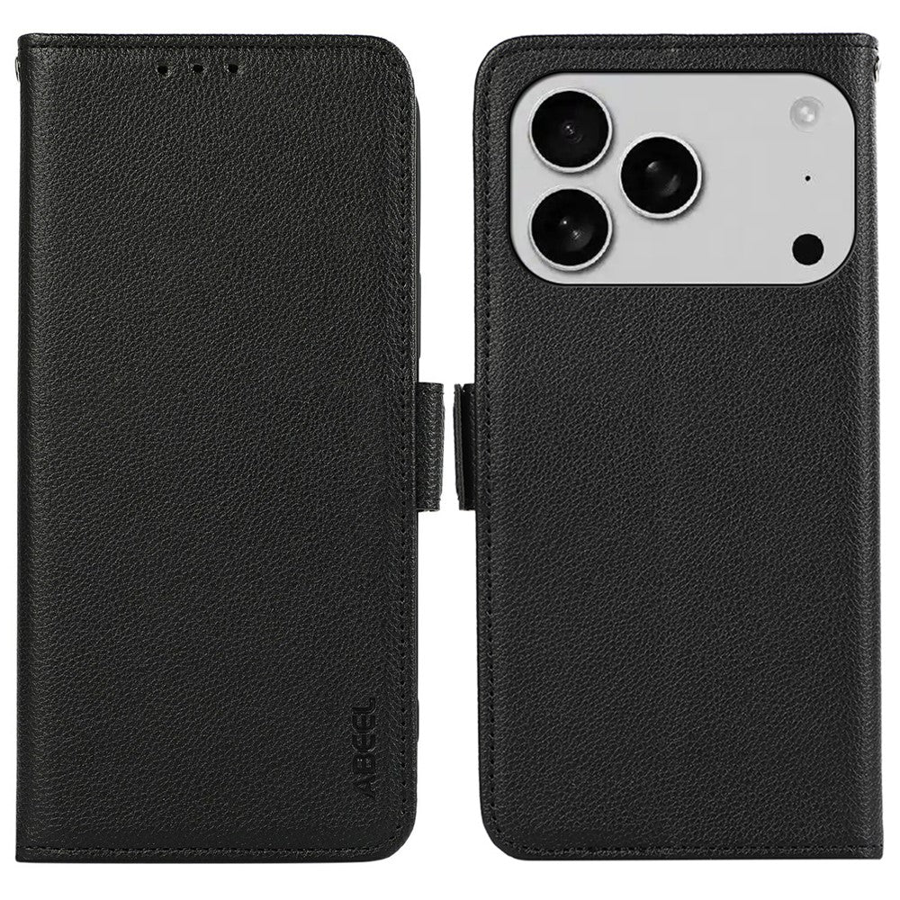 ABEEL For iPhone 17 Pro Max Case Litchi Texture Leather RFID Blocking Phone Cover - Black
