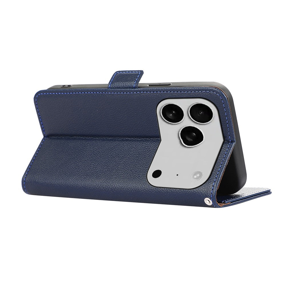 ABEEL For iPhone 17 Pro Max Case Litchi Texture Leather RFID Blocking Phone Cover - Blue