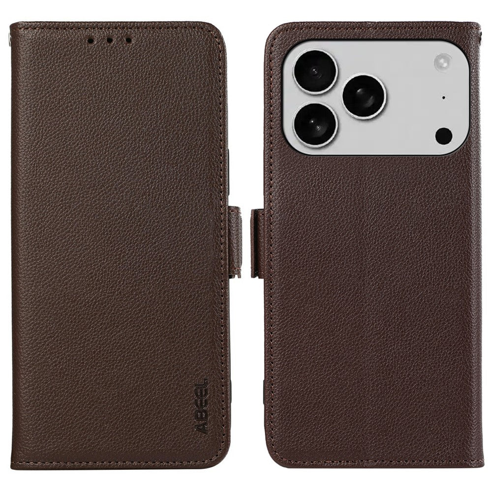 ABEEL For iPhone 17 Pro Max Case Litchi Texture Leather RFID Blocking Phone Cover - Brown