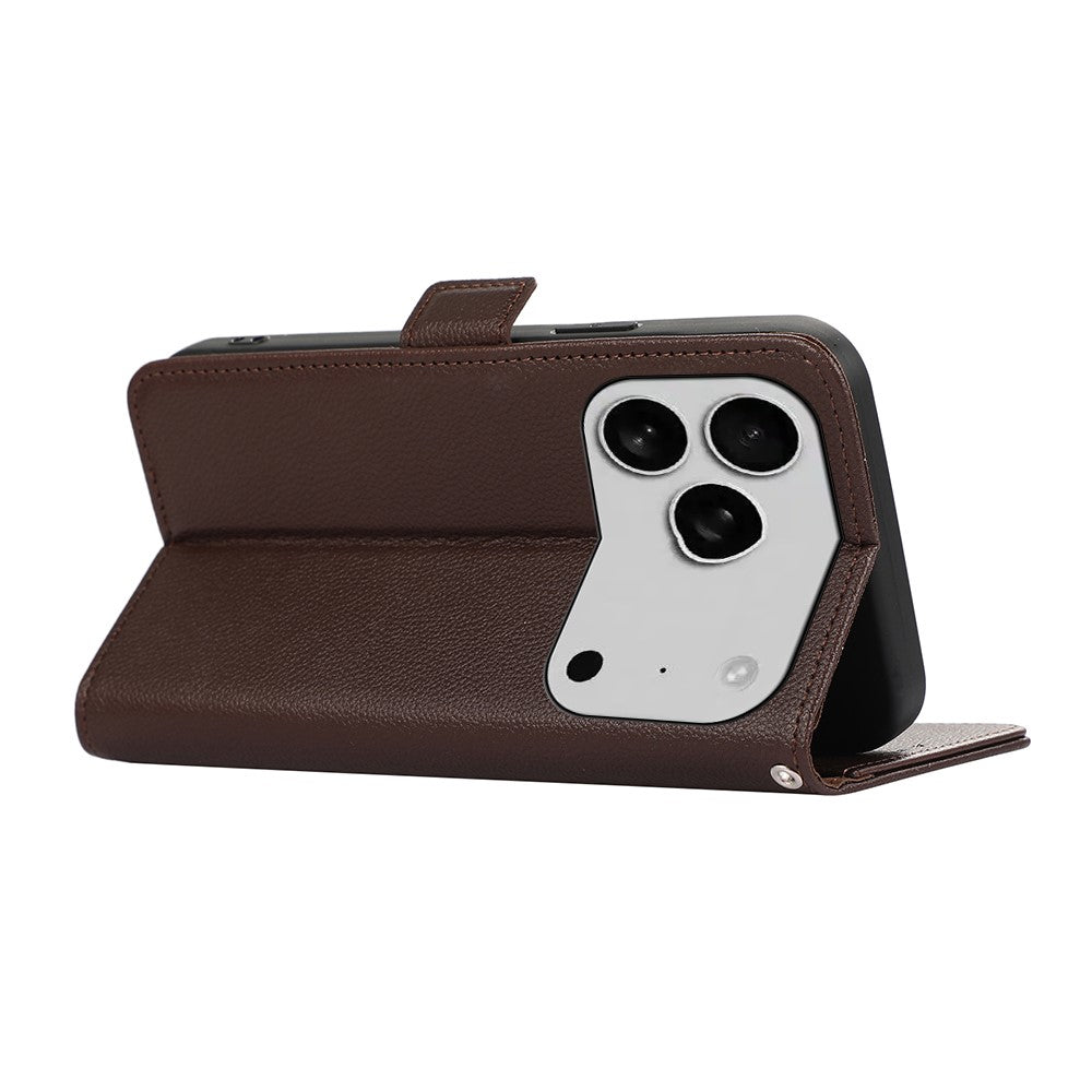ABEEL For iPhone 17 Pro Max Case Litchi Texture Leather RFID Blocking Phone Cover - Brown