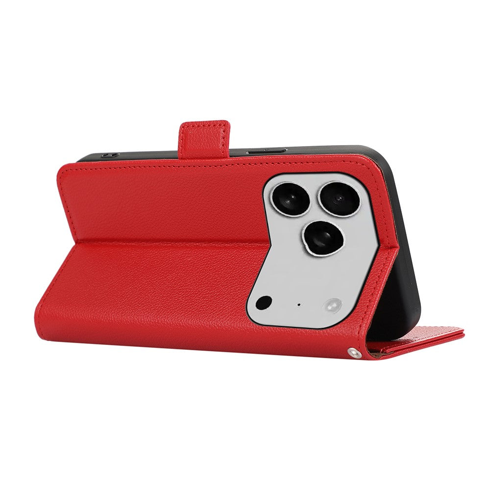 ABEEL For iPhone 17 Pro Max Case Litchi Texture Leather RFID Blocking Phone Cover - Red
