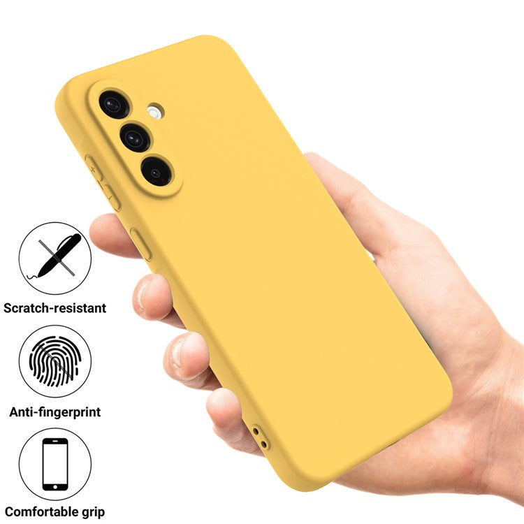 For Samsung Galaxy F56 5G / M56 5G Liquid Silicone Case Phone Back Cover with Hand Strap - Yellow
