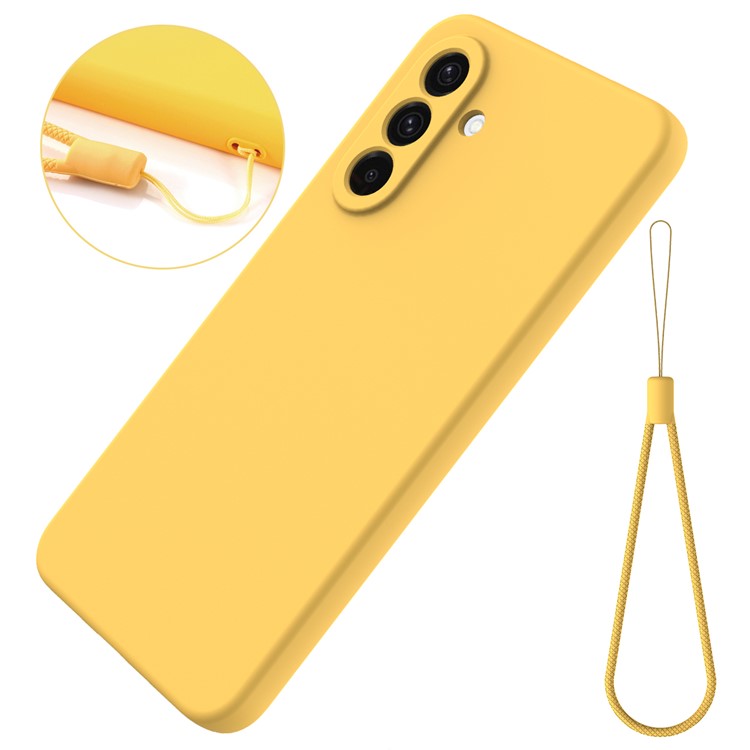 For Samsung Galaxy F56 5G / M56 5G Liquid Silicone Case Phone Back Cover with Hand Strap - Yellow