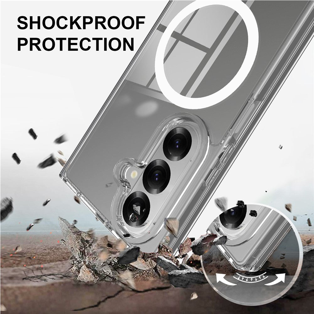 For Samsung Galaxy Z Fold7 5G Clear Phone Case Compatible with MagSafe TPU+Acrylic Back Cover - Clear