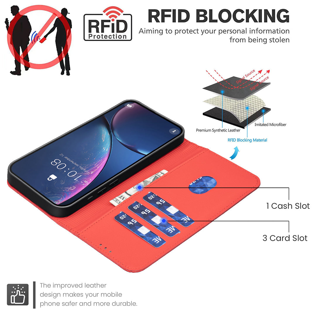 For Oppo Reno13 F 5G Case BINFEN COLOR BF35 Geometry Imprinted Leather Phone Cover RFID Blocking Wallet Stand - Red