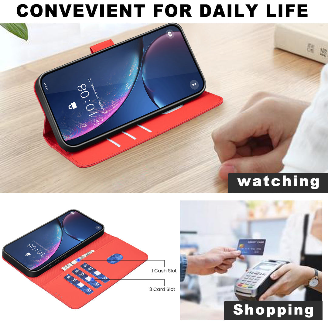 For Oppo Reno13 F 5G Case BINFEN COLOR BF35 Geometry Imprinted Leather Phone Cover RFID Blocking Wallet Stand - Red