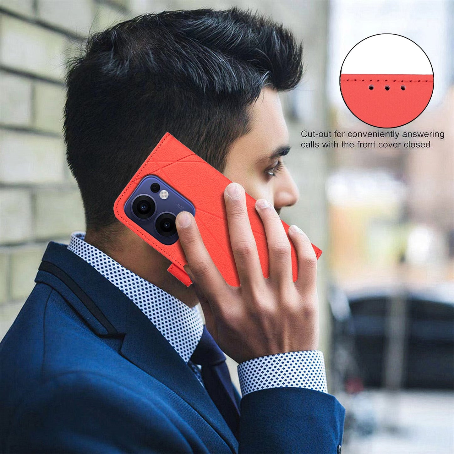 For Oppo Reno13 F 5G Case BINFEN COLOR BF35 Geometry Imprinted Leather Phone Cover RFID Blocking Wallet Stand - Red