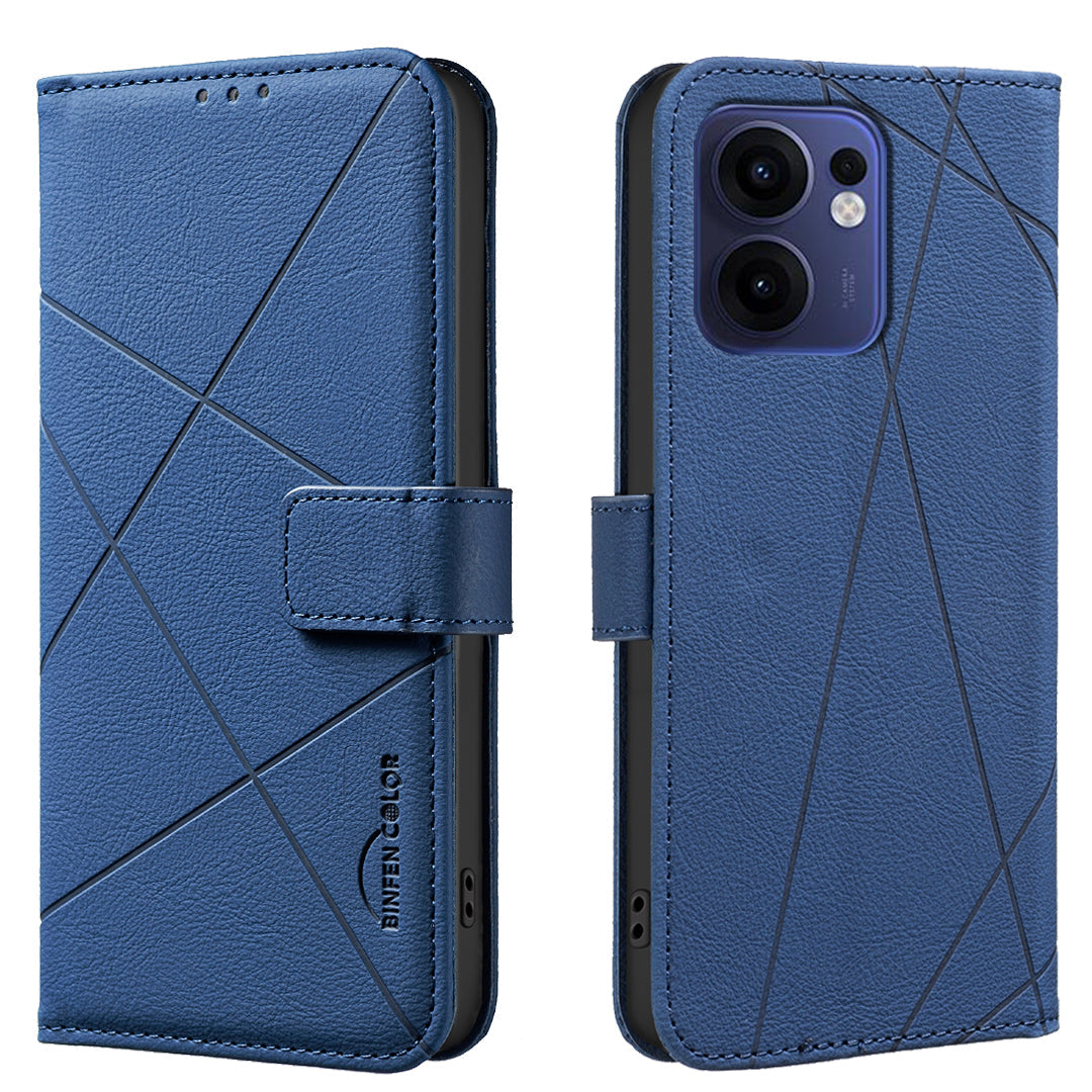 For Oppo Reno13 F 5G Case BINFEN COLOR BF35 Geometry Imprinted Leather Phone Cover RFID Blocking Wallet Stand - Blue