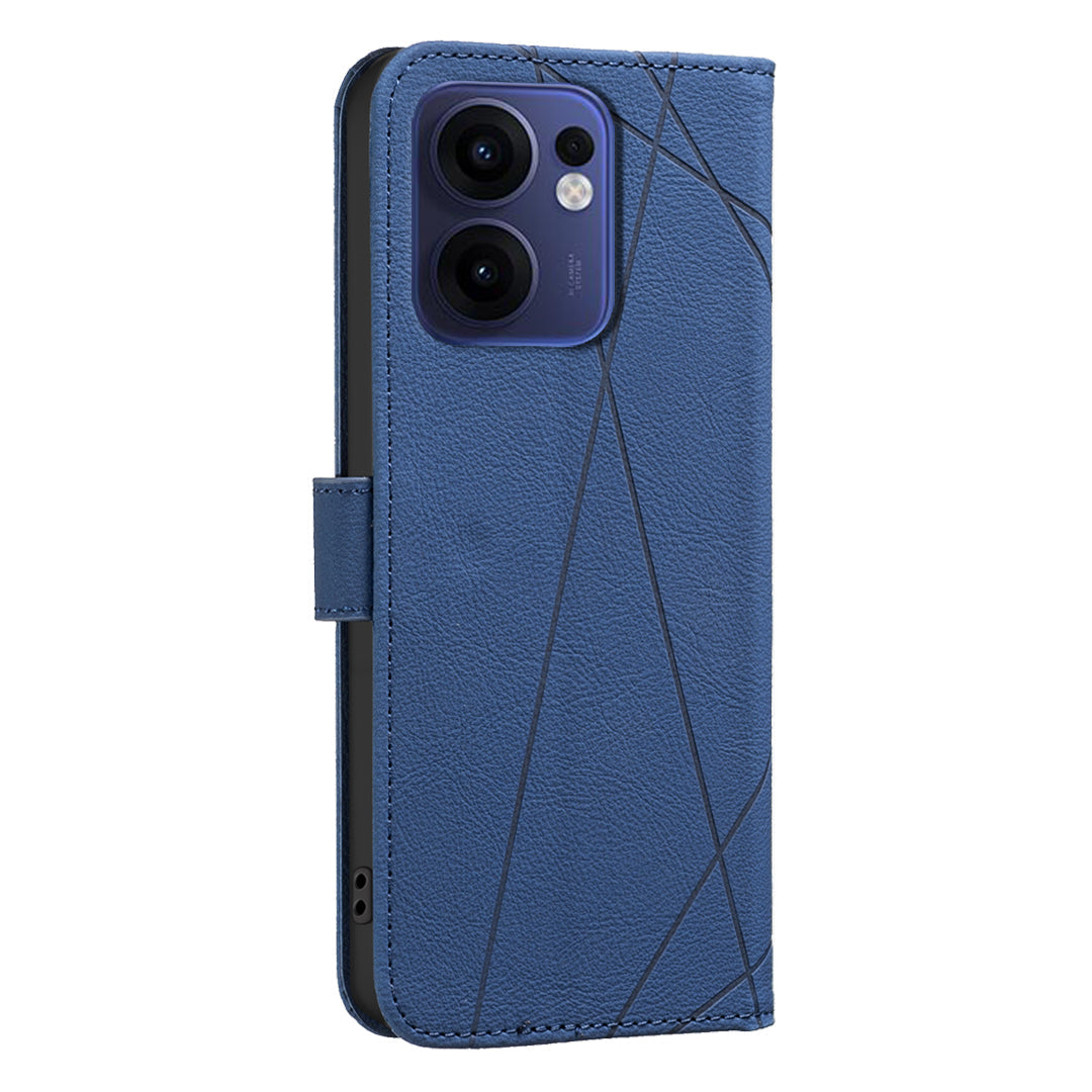 For Oppo Reno13 F 5G Case BINFEN COLOR BF35 Geometry Imprinted Leather Phone Cover RFID Blocking Wallet Stand - Blue