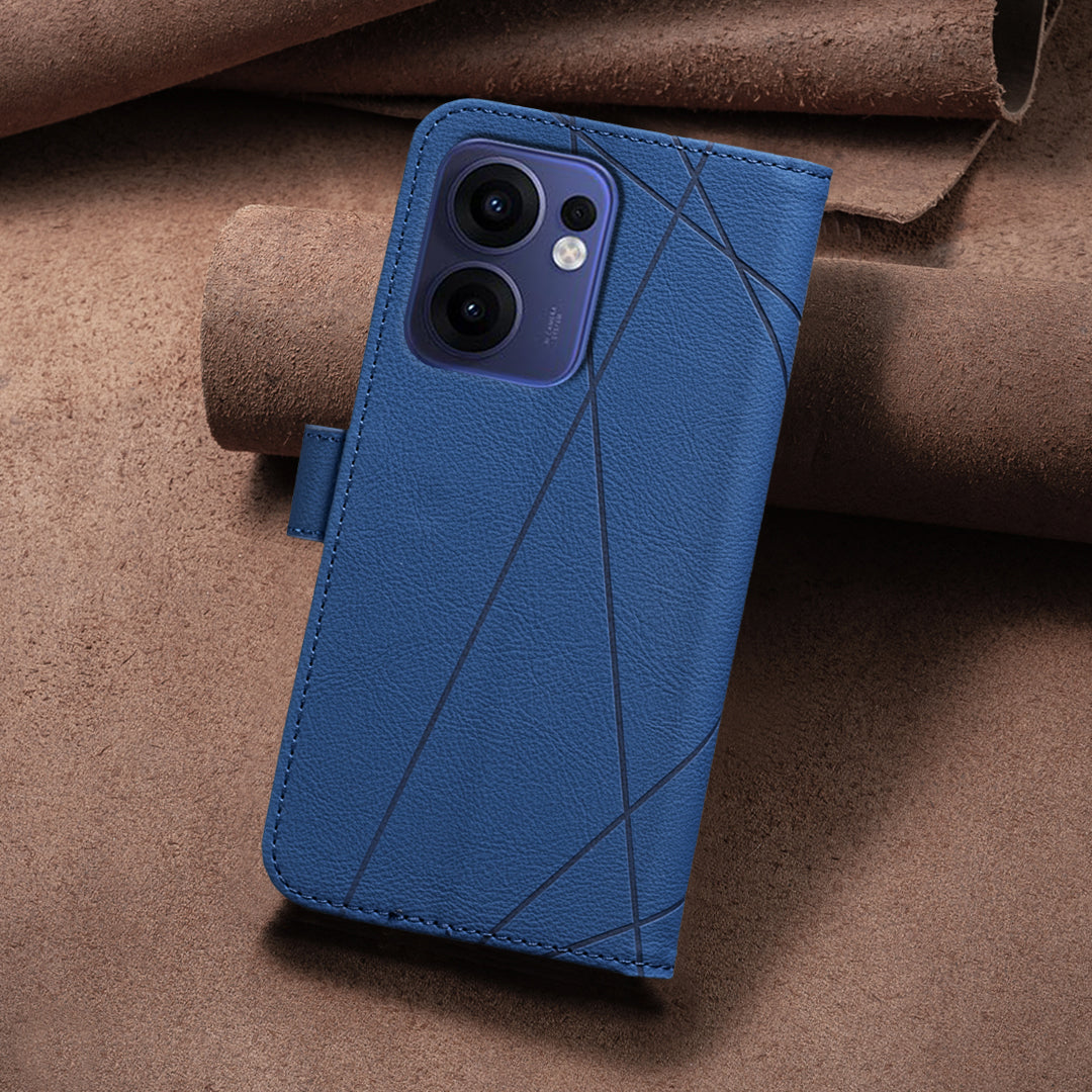 For Oppo Reno13 F 5G Case BINFEN COLOR BF35 Geometry Imprinted Leather Phone Cover RFID Blocking Wallet Stand - Blue